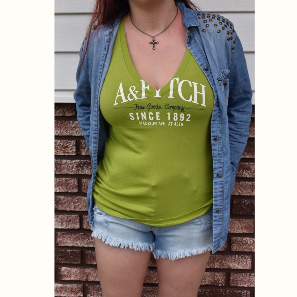 V Cut Lime Green A + F Tee Shirt